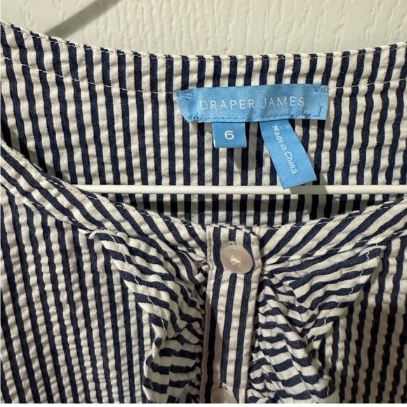 Draper James Blue and White Striped Seersucker Button Up Ruffle Sheath Dress - Picture 6 of 9